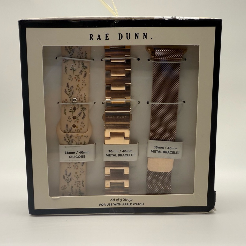 Rae Dunn Floral Silicone and Metal Watch Band Set - Cream, Gold, Brown